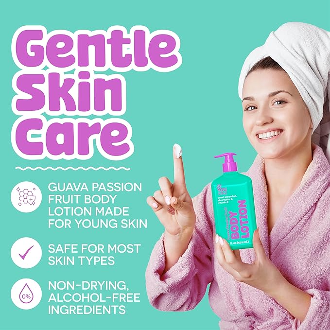BeYoutiful Guava Passion Fruit Body Lotion for Dry Skin, Natural Cruelty-Free Hydrating Moisturizer for Kids & Teens with Sweet Almond Oil, 17 oz