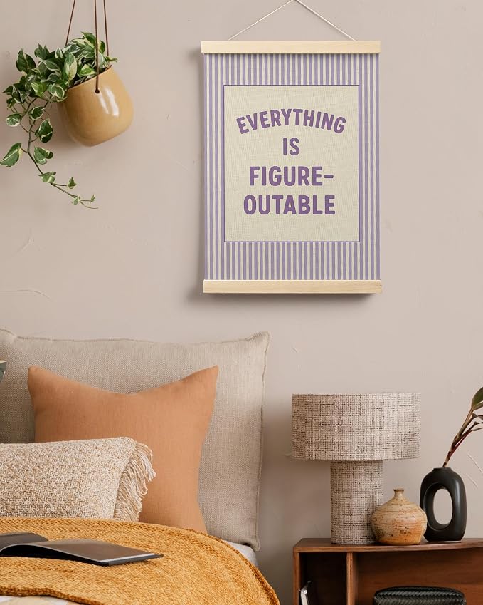 FGFK Everything Is Figureoutable Positive Affirmations Wall Art Poster Hanger Frame, Retro Purple Inspirational Canvas Prints Framed Wall Decor for Office Classroom Home Bedroom, 12x16 Inch
