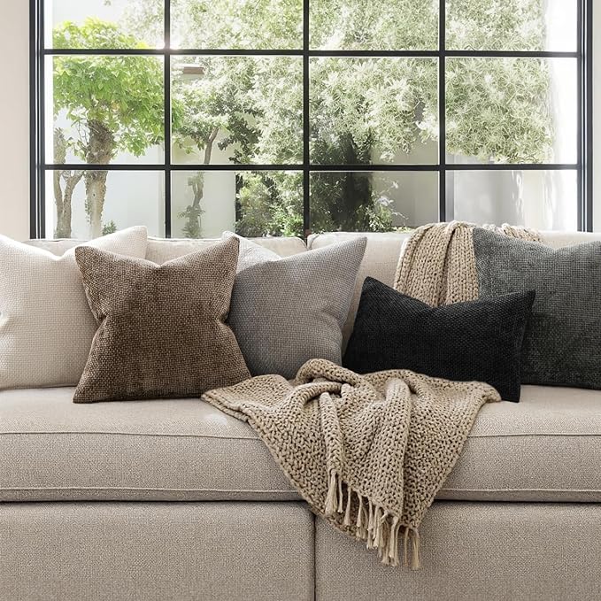 MIULEE Decorative Couch Throw Pillow Covers 22x22 Inch Brown 2 Pack | Modern Boho Accent, Soft Chenille Pillow Covers, Farmhouse Cushion Cases for Home Decor Bed Sofa Living Room