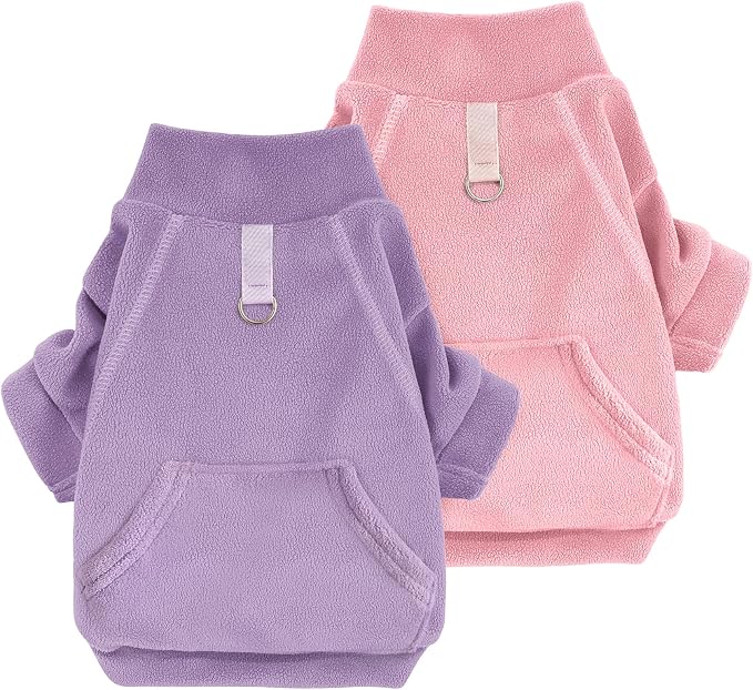 Idepet Fleece Sweater 2 Pack,Turtleneck Sweatshirt Pet Clothing | Winter Dog Clothes,Stretchy,Small Coat,Cat Apparel,with Leash Ring,for Small Medium Dogs Cats,with Pocket
