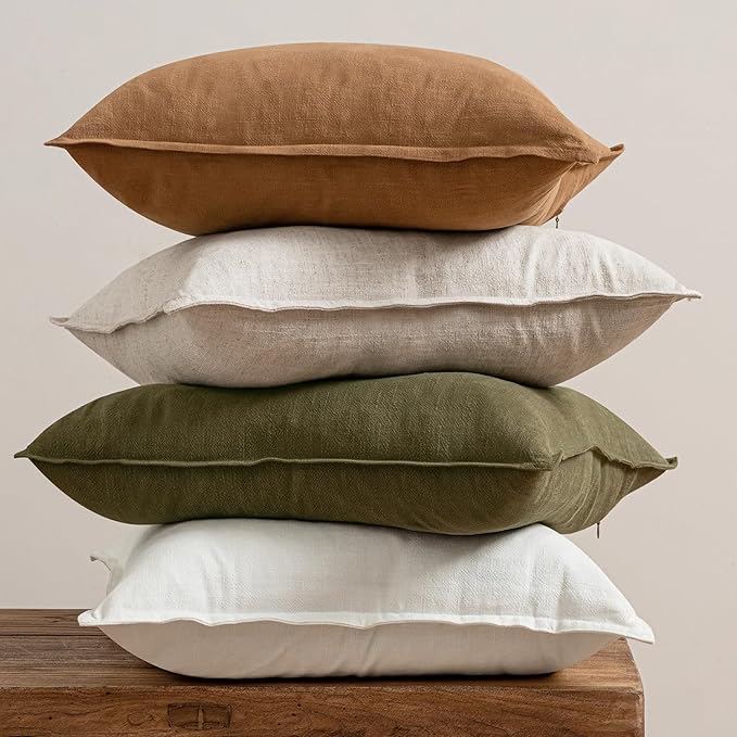 MIULEE Brown Boho Linen Decorative Pillow Covers 20x20 Inch Pack of 4 | Natural Throw Pillow Covers, Soft Farmhouse Couch Pillowcases, Modern Home Decors for Living Room Bed Sofa