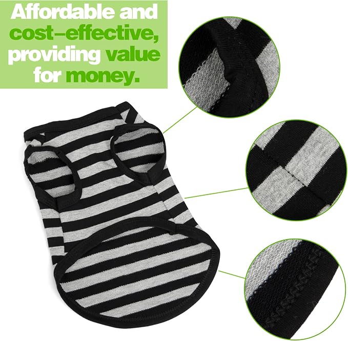 3 Pieces Dog Striped Shirt Dark Color Cotton Sleeveless Puppy Pet Shirts Breathable Apparel Tank Top Colorful Puppy Sweatshirt Clothes for Small Medium Dogs 4XL