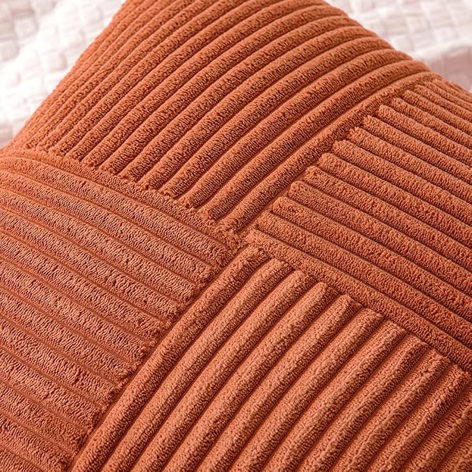 MIULEE Fall Burnt Orange Decorative Throw Pillow Covers for Couch 16x16 in | 2 Pack, Boho Farmhouse Pillow Covers, Soft Cross Corduroy Patchwork Textured Cushion Cases For Bed Sofa