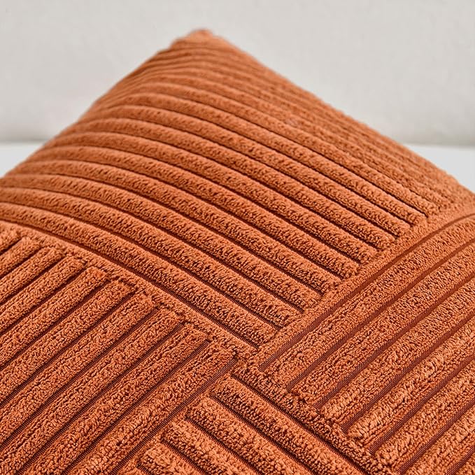 Fancy Homi Burnt Orange Decorative Throw Pillow Covers 24x24 Inch for Living Room Couch Bed, Boho Farmhouse Fall Home Decor, Soft Corss Corduroy Patchwork Textured Cushion Case 60x60 cm