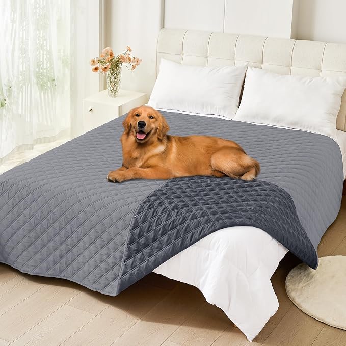 Smiry Waterproof Reversible Dog Bed Cover Pet Blanket | Pet Friendly, Soft Fabric, Washable Dog Blanket for Furniture Bed Couch Sofa, Checkered (82"x102", Grey/Dark Grey)