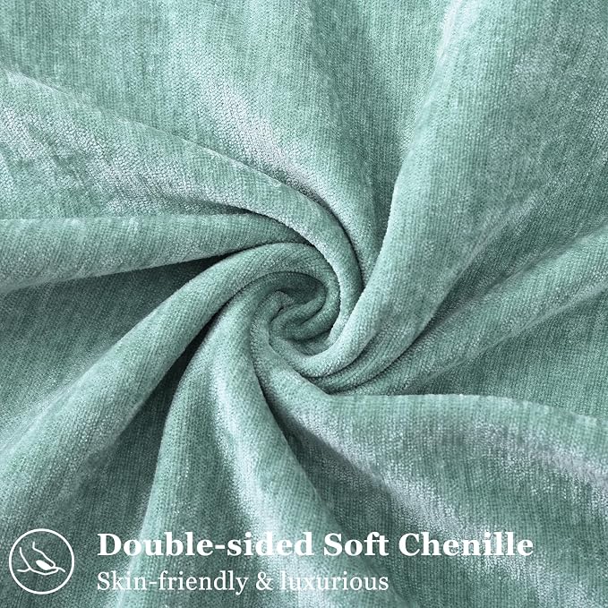 decorUhome Chenille Aqua Haze Velvet Throw Pillow Covers 22x22 Set of 2 | Fall Soft Euro Sham Couch Decorative Modern Farmhouse Pillow Cases with Elegant Design for Sofa Bed Living Room Home Decor