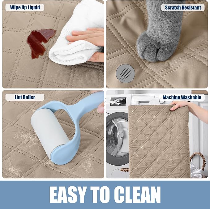 Smiry Waterproof Reversible Pet Couch Covers for Dogs | Pet Friendly, Soft Fabric, Washable Sofa Furniture Protector for Dogs Cat Kids, Checkered (68"x82", Taupe/Taupe)