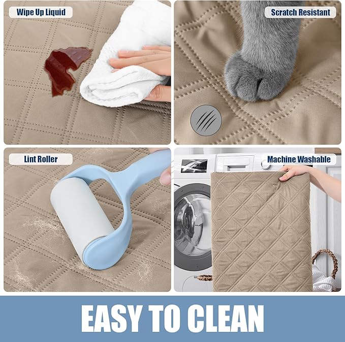 Smiry Waterproof Reversible Dog Bed Cover Pet Blanket | Pet Friendly, Soft Fabric, Washable Dog Blanket for Furniture Bed Couch Sofa, Checkered (82"x102", Taupe/Beige)