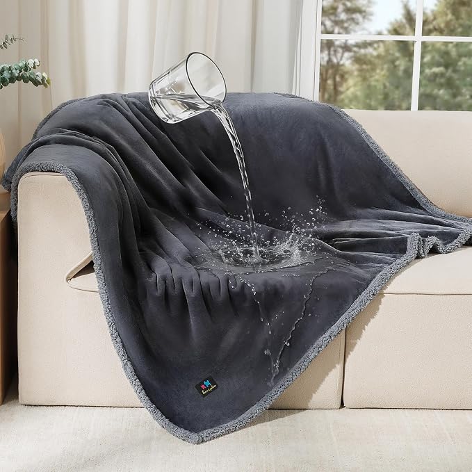 Luciphia Waterproof Pet Blanket, Liquid Pee Proof Dog Blanket for Sofa Bed Couch, Reversible Sherpa Fleece Furniture Protector Cover for Small Medium Large Dogs Cats, Dark Gray Large（65" x 57"） | waterproof pet blanket sherpa fleece reversible couch co...