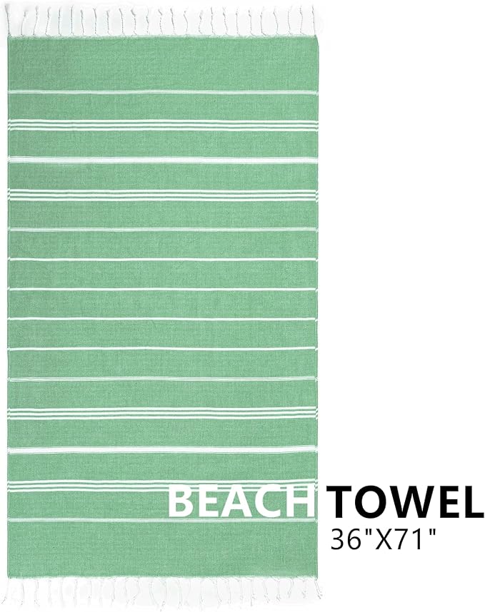 Aegero Turkish Beach Towel, 36"x71" Quick Dry Sand Free Oversized Bath Pool Swim Towel, Lightweight Travel Turkish Towels Vacation Essentials, Green