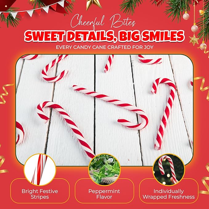 Christmas Candy Canes 12 Pack - Classic Red & White Peppermint Cane Sticks Individually Wrapped - Bulk Christmas Candy for Holiday Treats, Decorations, Stocking Stuffers & Gifts