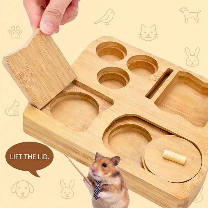 6-in-1 Guinea Pig Foraging Toys, Bamboo Hamster Enrichment Toys, Snuffle Puzzle Feeder with Hide Treats for Small Animals, Rabbits, Chinchilla, Rat