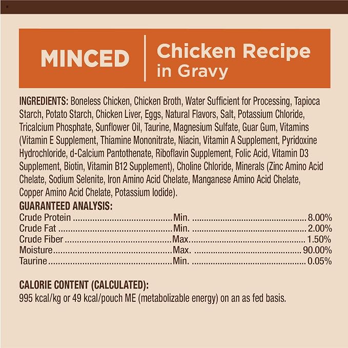 Wellness CORE Tiny Tasters Minced Adult Wet Cat Food, Natural, Protein Rich, Grain Free, Chicken Recipe, 1.75 oz, Pack of 12 Pouches