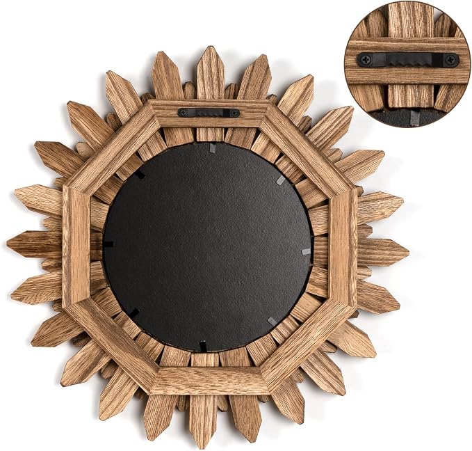 Boho Wall Decor Mirror 2 Pack Rustic Wood Mirror 12 inch Boho Mirror Home Decor Farmhouse Room Decorations for Bedroom Living Room Carbonized Black