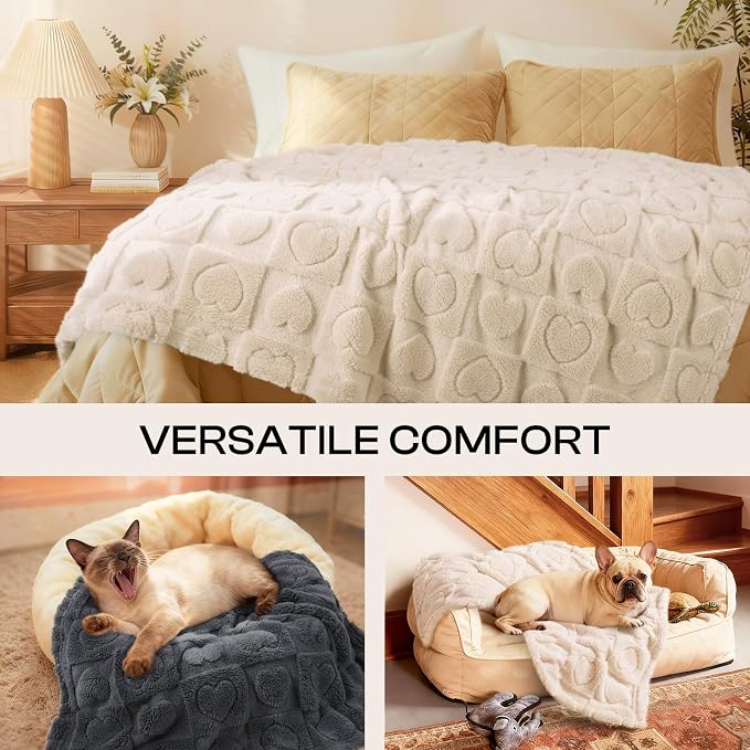 Luciphia 2 Pack Small Dog Blanket, Cozy Fleece Throw for Puppy Cat,57"x40" | Pink Blanket Washable for Medium/Large Dogs, Cute Cover on Bed Couch Crate Car, Puppy Essentials, Dog Gift,2PCs Grey/Beige