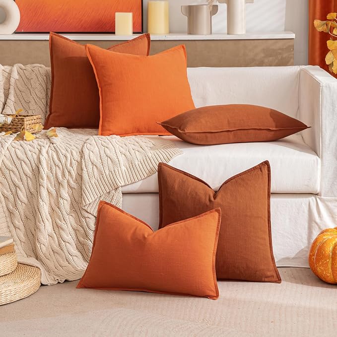 MIULEE Decorative Linen Pillow Covers 20x20 Inch Rust | Boho Farmhouse Fall Autumn Couch Throw Pillows for Bed, Pack of 2 Accent Modern Pillowcases, Sofa Livingroom Home Decor