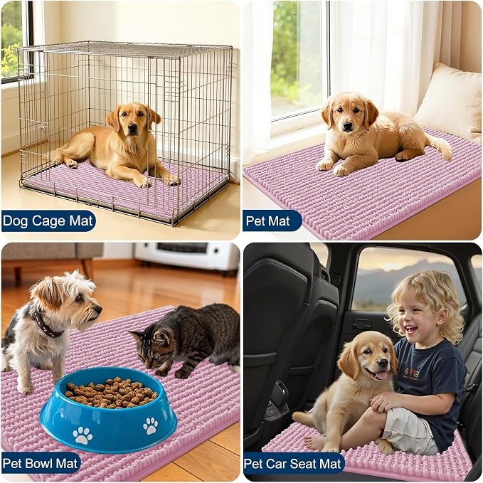 OLANLY Dog Door Mat for Muddy Paws 70x24, Extra Absorbent Chenille Mud Mat | Dusty Rose, Absorbs Moisture and Dirt, Non-Slip Machine Washable Doormat, Quick-Drying Indoor Entryway Floor Mat for Dogs