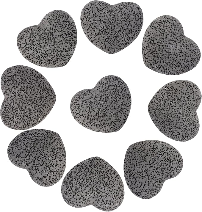 TUMBEELLUWA 2 PCS Black Heart Shaped Lava Rocks for Essential Oils | 1.73 Inches Porous Oil Diffuser Stone, Aroma Diffuser for Home Office, Carved Heart Stone for Romantic Wedding Favor & Decor