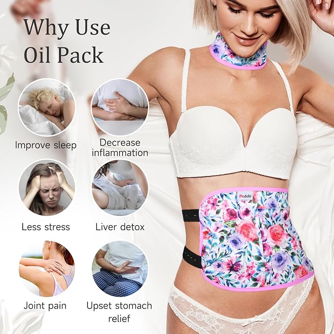 Reusable Castor Oil Pack Wrap for Liver Detox, Castor Oil Wrap for Stomach Less Mess, Elastic Strap Machine Washable Anti Oil Leak 2pcs，Flower