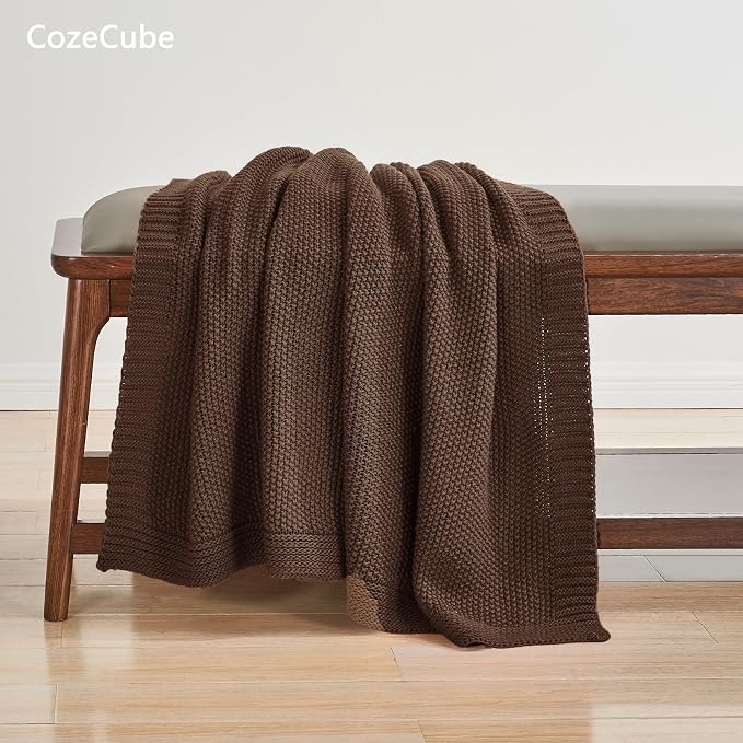 CozeCube Dark Brown Seed Stitch Throw Blanket 50"x60", Farmhouse Decor | Blanket for Couch, Soft Cozy Cable Knit Throw for Bed Sofa Living Room, Lightweight Warm Decorative Christmas Blanket