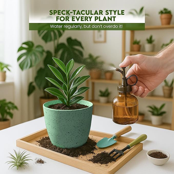 Plant Pots Indoor with Drainage 5 Pack Multi-Size Planters Set Spotty Mint | Drainage holes included Multiple sizes 7/6.6/6/5.3/4.8 In Indoor plants and flowers Durable plastic construction
