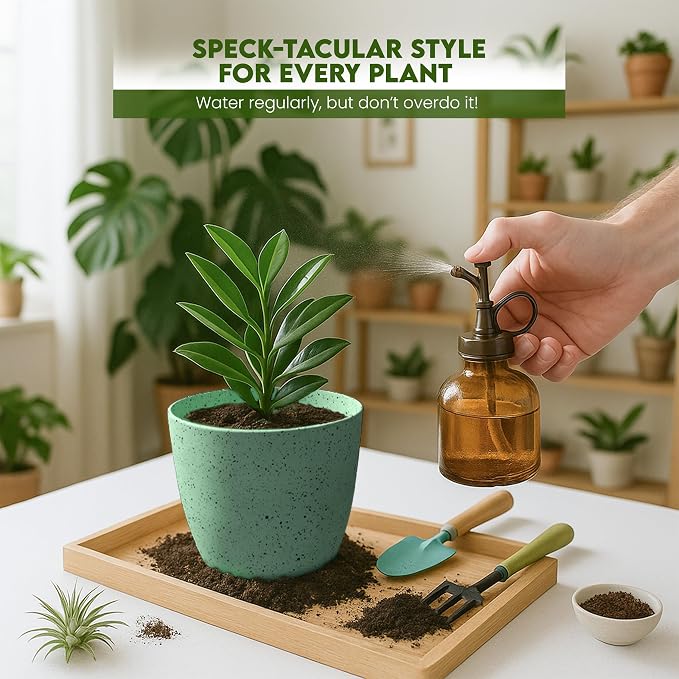 Plant Pots Indoor with Drainage 10 Pack Multi-Size Planters Set Spotty Mint | Drainage holes included Multiple sizes 7/6.6/6/5.3/4.8 In Indoor plants and flowers Durable plastic construction