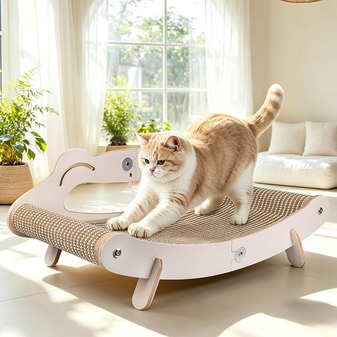 Sisal Cat Scratcher Bed, 3-in-1 Cat Lounger and 23.6" Large Scratching Pad with Hammock for Indoor Cats, Durable Wooden Frame & Natural Sisal Scratcher, Furniture Protector