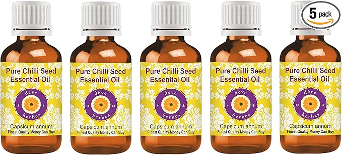 Deve Herbes Pure Chilli Seed Essential Oil (Capsicum annum) Steam Distilled (Pack of Five) 100ml X 5 (16.9 oz)