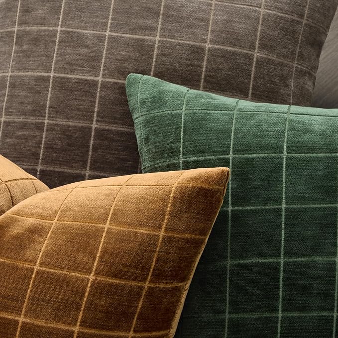 MIULEE Moss Green Plaid Decorative Euro Throw Pillow Covers 24x24 Set of 2 | Vintage, Check Chenille Couch Pillows, Neutral Boho Farmhouse Cushion Covers, Modern Home Decor for Sofa Bed Living Room