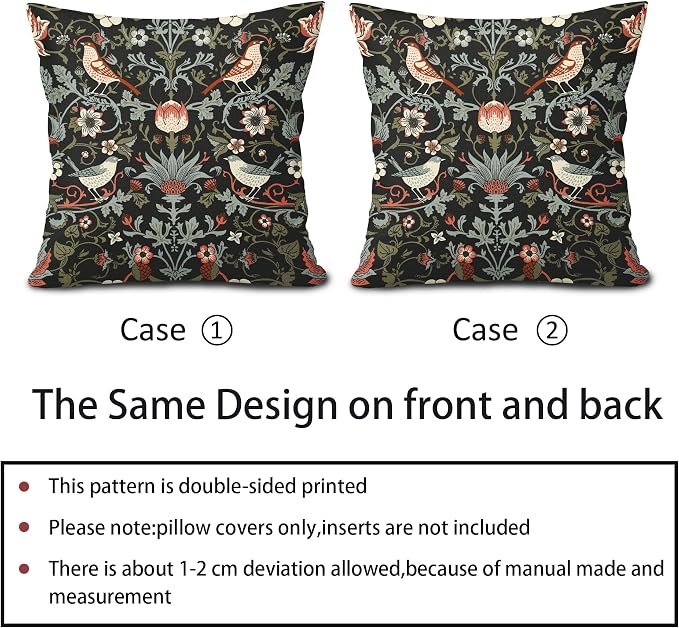 Chinoiserie Floral Bird Colorful Pillow Covers 22X22 in Set of 2 Orange Sage Green Pimpernel Flower Throw Pillow Cases Vintage Art Pillow Covers Modern Home Decor for Couch Patio Sofa Porch