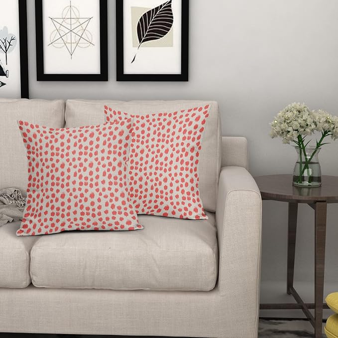 Coral Cream Pillow Covers 22x22 Set of 2 Boho Design Polka Dot Throw Pillows Modern Brush Strokes Print Decorative Outdoor Pillowcase Square Cushion Cover Linen Pillow Case for Home Sofa Couch Bed