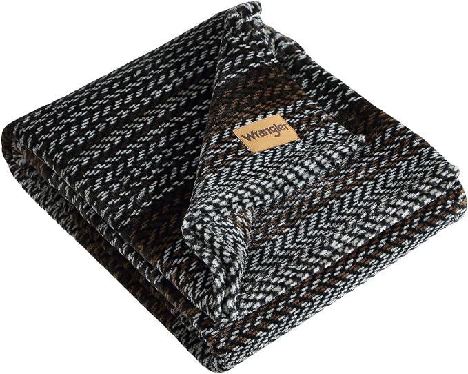 Wrangler - Blanket, Super Soft Plush Fleece Bedding, Yellowstone Inspired Throw Blanket for Couch or Bed (Nash Stripe Brown, 50" x 60")
