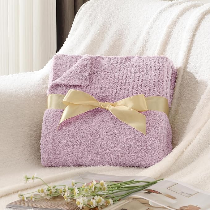 Light Purple Throw Blanket, Soft Fluffy Fuzzy Knit Blanket for Couch Bed Sofa, Cozy Plush Warm Blanket for Bedroom Living Room, Spring Home Decor, 50x60 Inches