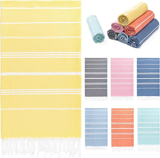 Aegero Turkish Beach Towel, 36"x71" Quick Dry Sand Free Oversized Bath Pool Swim Towel, Lightweight Travel Turkish Towels Vacation Essentials, Yellow