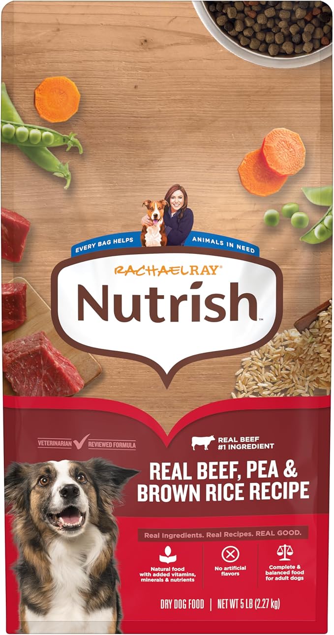 Nutrish Dry Dog Food, Beef, Pea & Brown Rice, 5 lb. Bag (Rachael Ray) | Complete & Balanced Nutrition for Adult Dogs, No Artificial Flavors, Veterinarian Reviewed Formula