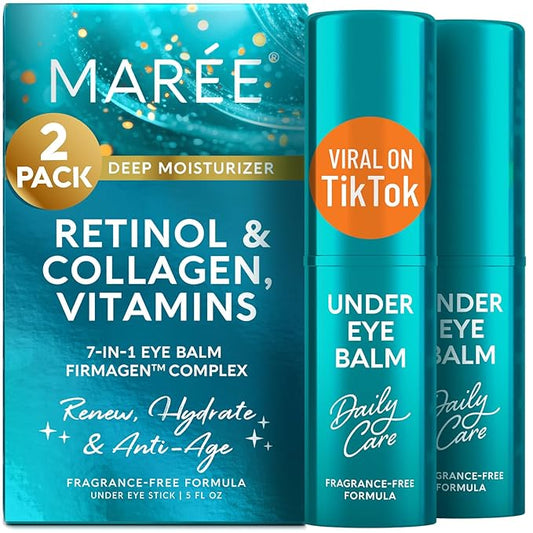 MAREE Under Eye Balm Stick with Retinol & Ceramide Complex 2 PACK - Facial Moisturizer for Dark Circles & Wrinkles - Under Eye Brightener Stick, Anti Wrinkle Hydrating Face Skincare