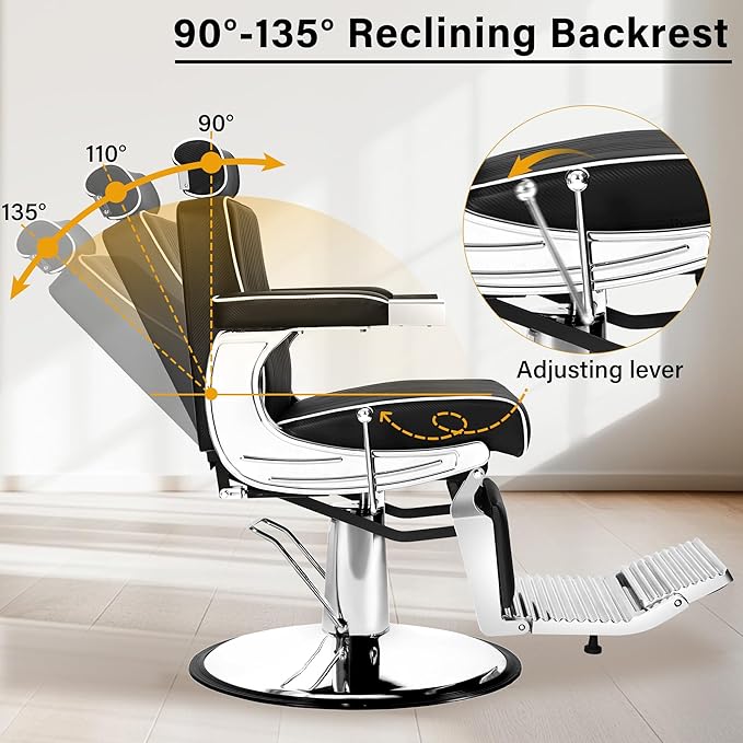 Reclining Barber Chair for Barbershop, Heavy Duty Styling Salon Chairs for Hair Stylist with Wide Backrest, All Purpose Hydraulic Beauty Salon Spa Shampoo Furniture, Black