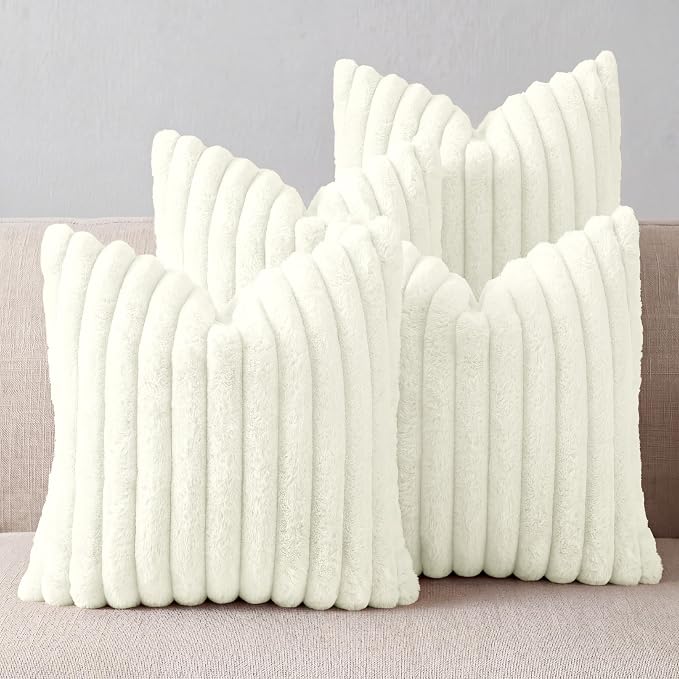 Cream White Throw Pillow Covers 24 x 24 set of 4, Cute Boho Throw Pillow Cover for Couch/Bed, Decorative Pillows Covers for Sofa/Bed, Accent Pillow Covers for Living Room, Rustic/Home/Room Decor