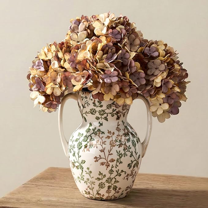 Emotionally Grounded Vase, Vaseking Large Ceramic Rustic Vase with 2 Handles, 8.3 inch Green and Beige Decorative Farmhouse Tall Vases for Home Decor, Living Room, Enterway, Table Decoration