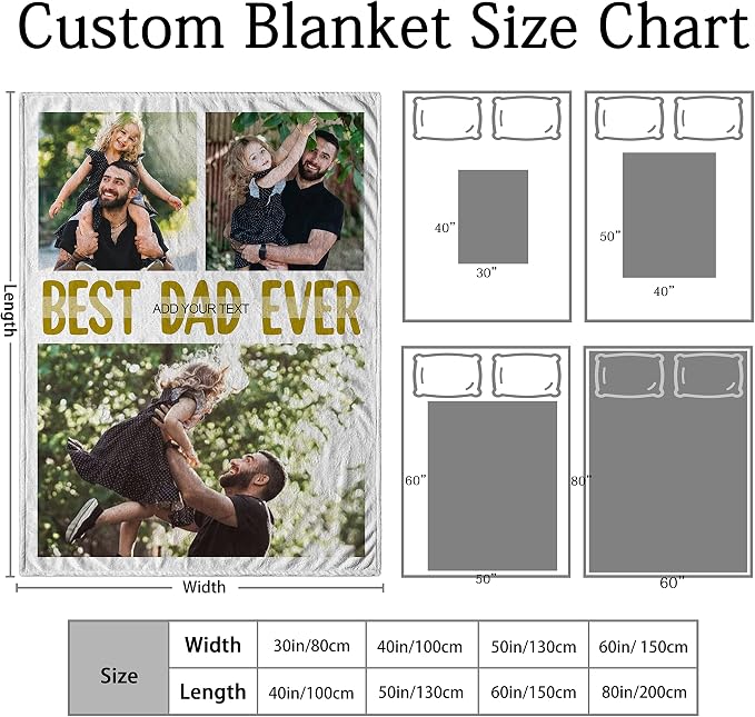 Personalized Photos Blankets for Dad Husband from Daughter Son Wife | Custom Blanket with Text Picture Collage, Customized Throw Blankets, Christmas Birthday Anniversary Wedding Gifts