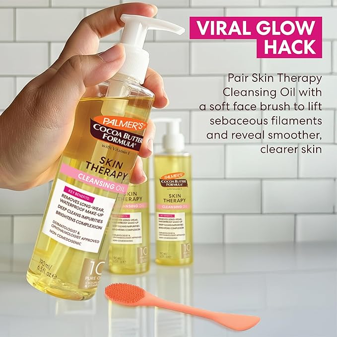 Palmer's Cocoa Butter Formula Skin Therapy Cleansing Oil,Gentle Makeup Remover with Rosehip Oil and Vitamin C,6.5 Ounce,(Pack of 2)