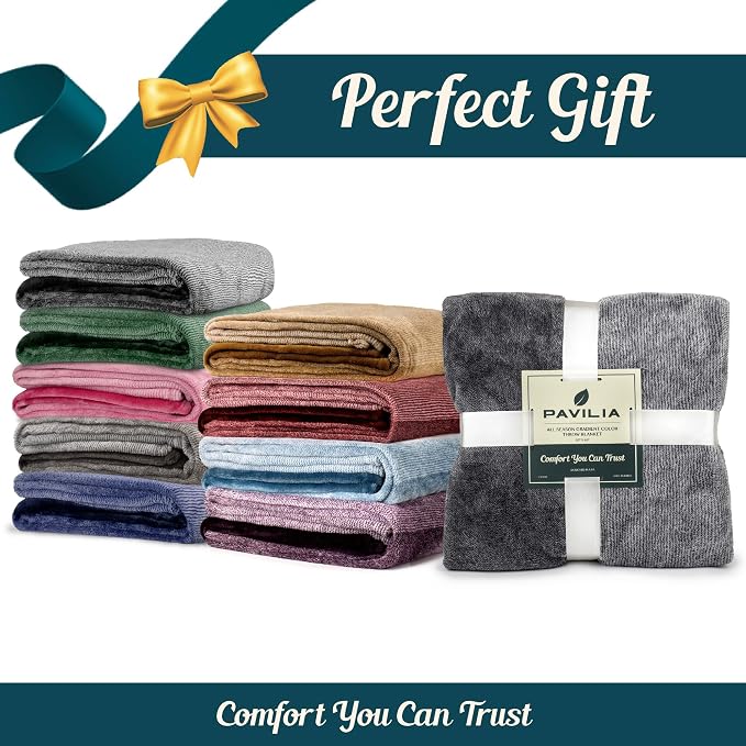 PAVILIA Gray Ombre Fleece Throw Blanket for Couch Sofa Bed, 60x80 Twin | Gradient, Soft Plush Flannel Fleece, Lightweight Accent Blanket, Warm All Season, Machine Washable, Cozy Decor Gift