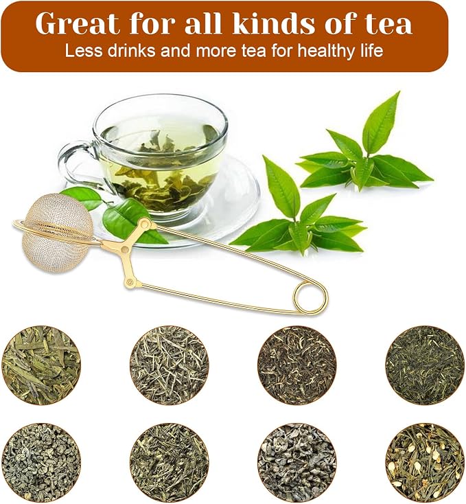 20 Pcs Gold Stainless Steel Loose Tea Infuser With Handle Fine Mesh Loose Leaf Tea Strainer Steeper Filter, Reusable And Dishwasher Safe