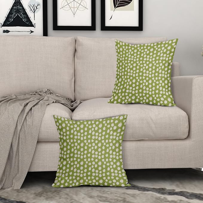 Sweetshow Lime Green Cream Dots Pillow Covers 24x24 Set of 2 Boho Design Polka Dot Throw Pillows Modern Trendy Print Outdoor Decorative Pillowcase Square Linen Cushion Cases Decor for Sofa Couch Bed