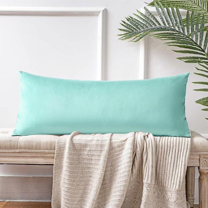 Artscope Luxury Velvet Lumbar Pillow Cover Super Soft Decorative Rectangle Pillowcases Soft Solid Cushion Cases for Couch Sofa Bedroom Car Decor 14x36 Inch Aqua Green