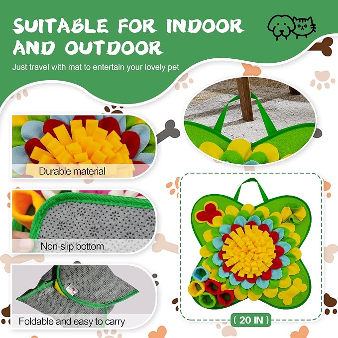 Snuffle Mat for Dogs Pet Treats Feeding for Small Medium Breed Dogs Non-Slip Interactive Dog Puzzle Toys Encourages Natural Foraging Skills