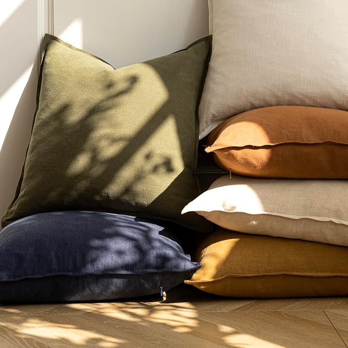 Foindtower Pack of 2, Decorative Linen Solid Throw Pillow Covers Soft Accent Cushion Case Boho Farmhouse Pillowcase for Chair Couch Sofa Bedroom Living Room Home Decor 20 x 20 Inch Olive Green