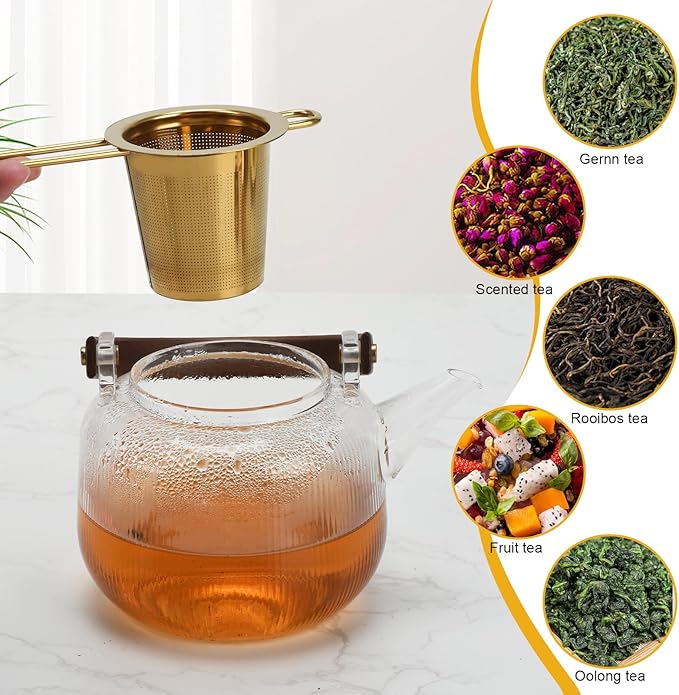 2pcs Tea Diffuser, Stainless Steel Tea Strainer Fine Mesh Tea Infuser with Double Long Handles Loose Leaf Tea Steeper for Mugs Cups Teapots (Gold)