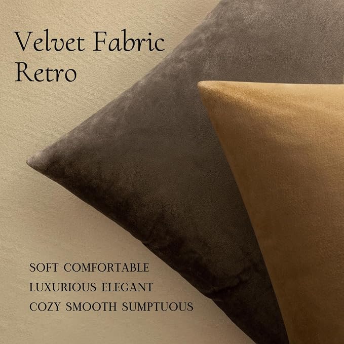 MIULEE 24x24 Inch Pack of 2 Euro Velvet Throw Pillow Covers Chocolate | Soft Solid Decorative Euro Sham, Modern Luxury Home Decor, for King Bed Sofa Couch Bedroom Livingroom