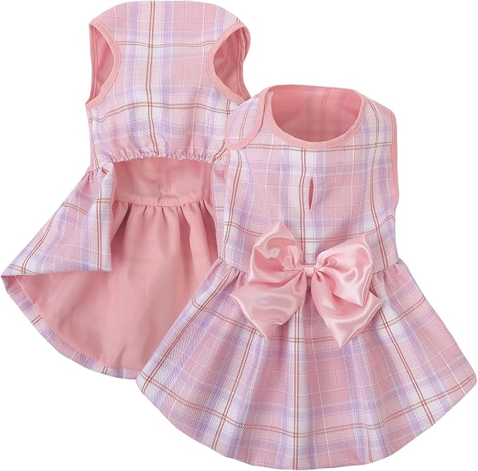 ASENKU Dog Dress Pet Wedding Dress Puppy Birthday Party Outfit, Plaid 2XL | Dog Flower Girl Dress With Leash Hole, Princess Puppy Dress For Weddings, Daily Wear, Fits Small Medium Large Dogs Cats